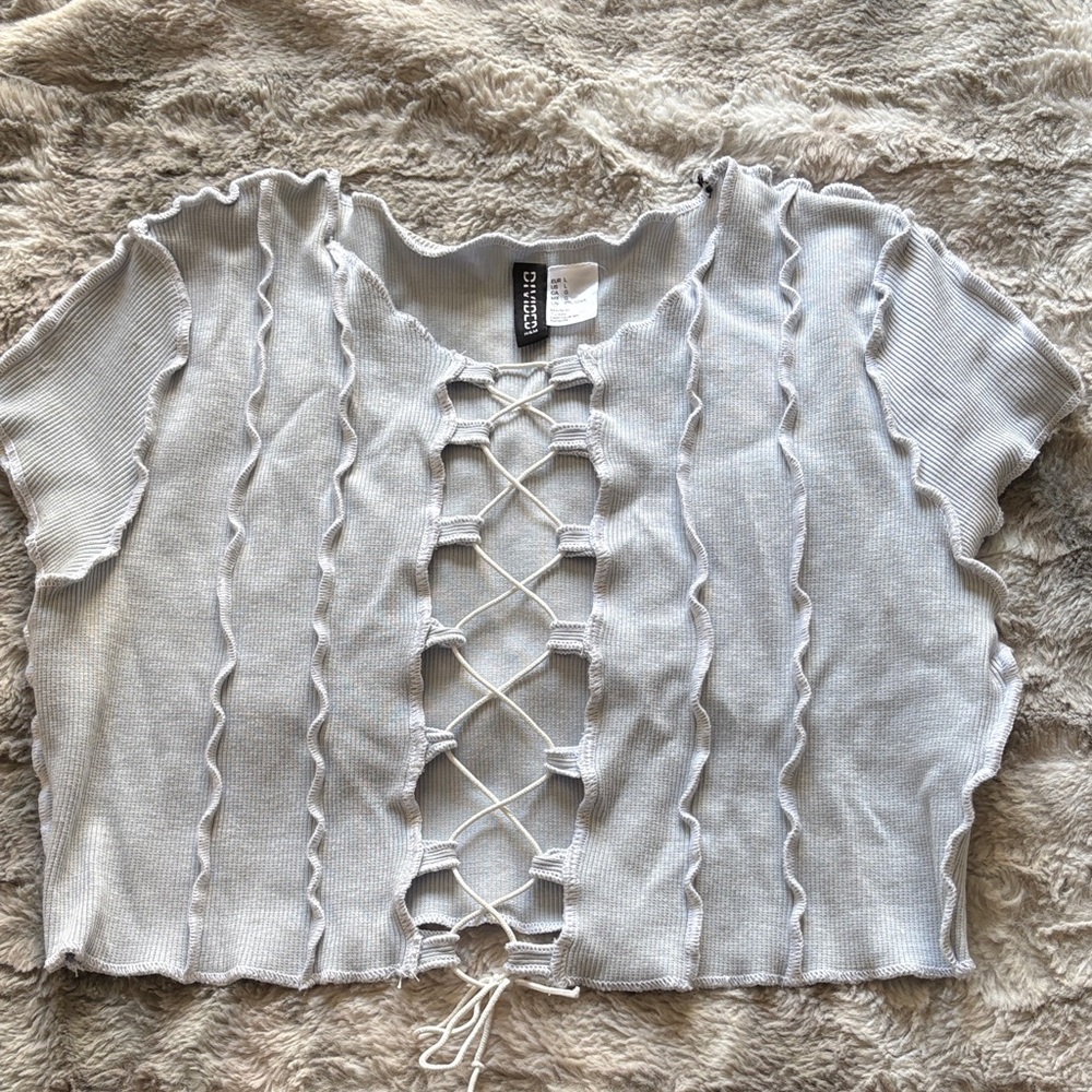 Charlotte Russe Light Gray Lace-Up Crop Top